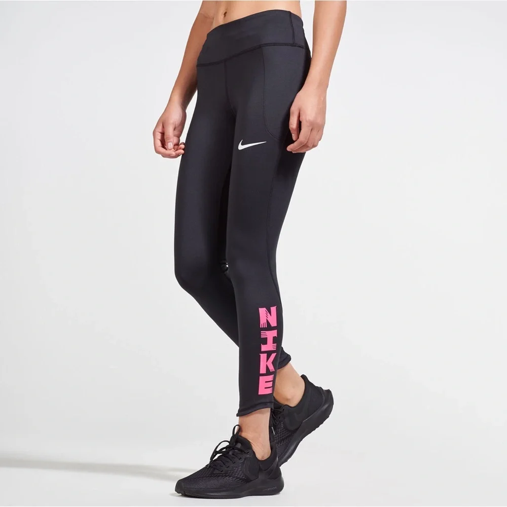 Nike Women’s Dri-Fit Icon Clash Fast 7/8 Black Pink Leggings  Size XS‎